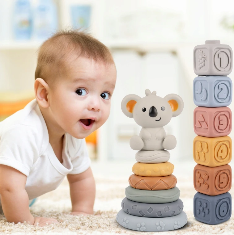 Malplay Montessori sensorinės kaladėlės - piramidė Koala, 13 vnt