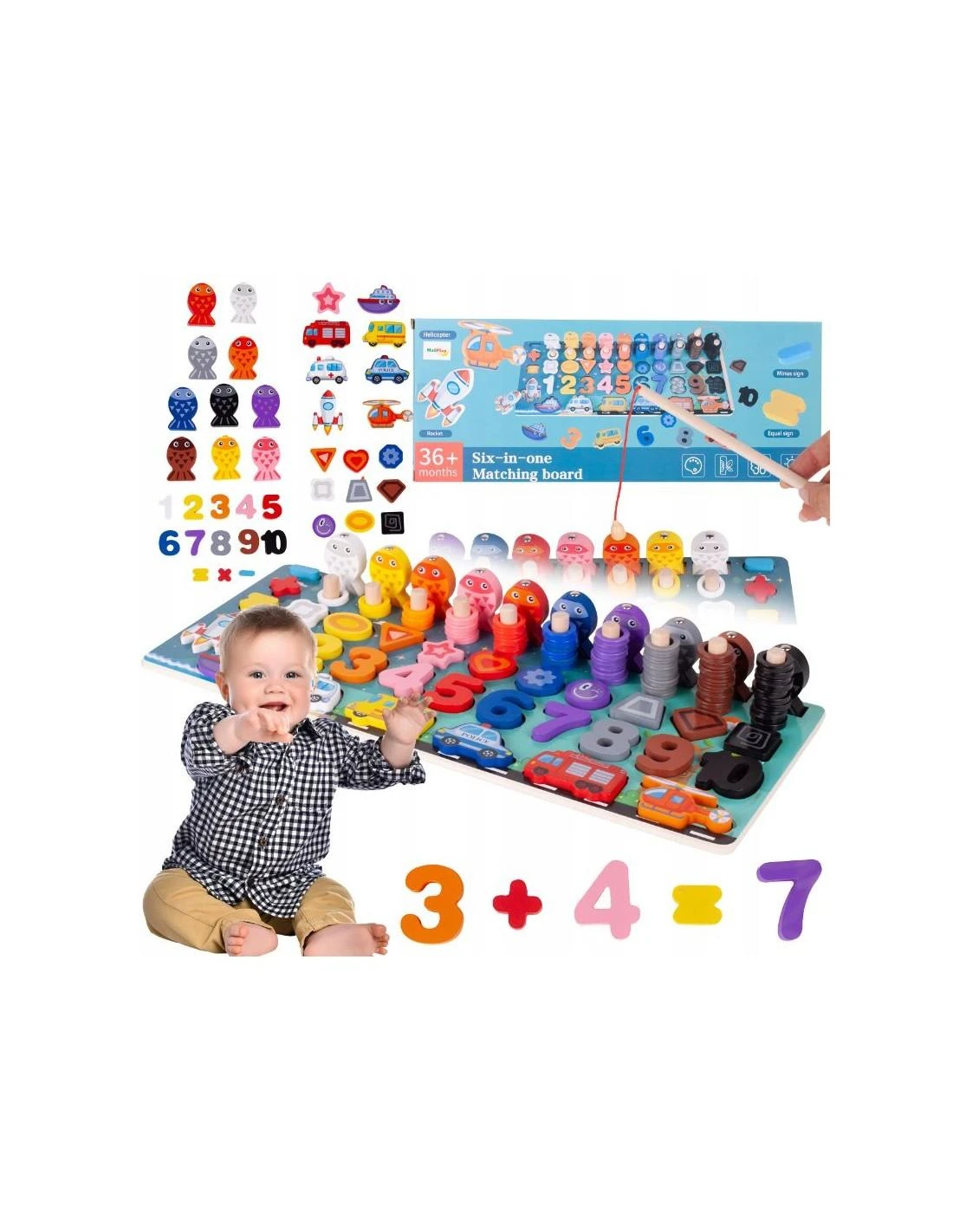 Malplay Montessori medinė dėlionė, mokanti skaičiuoti 6in1