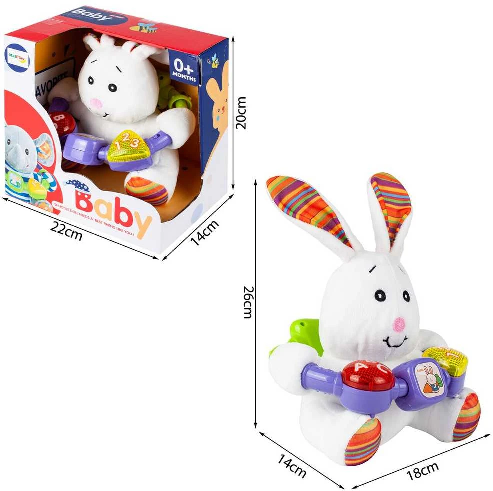 Malplay Minkštas žaislas Interaktyvus pliušinis zuikis, 20 cm