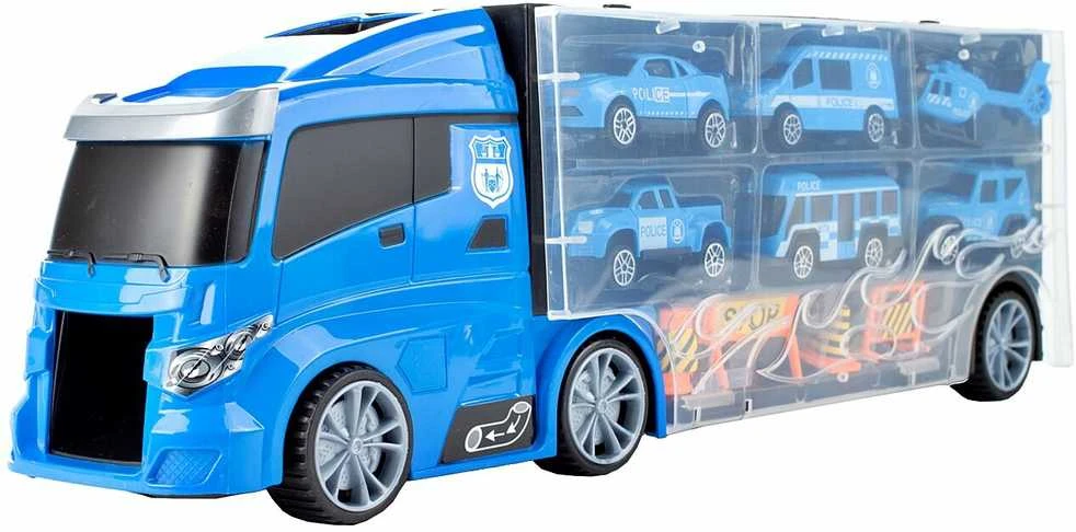 Malplay Policijos sunkvežimis vilkikas su 5 mašinomis ir sraigtasparniu