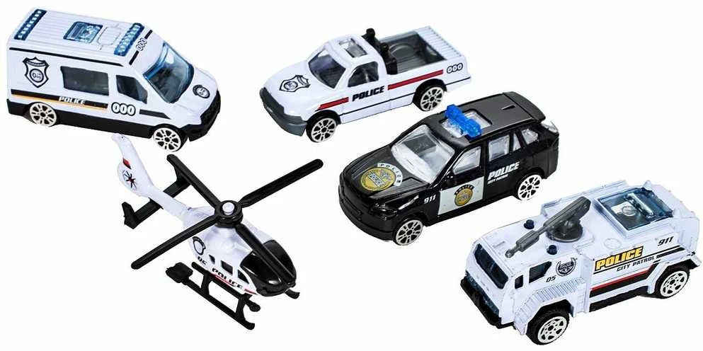 Malplay Žaislinė automobilių stovėjimo aikštelė, trasa POLICE 2 aukštai, 4 automobiliai ir sraigtasparnis