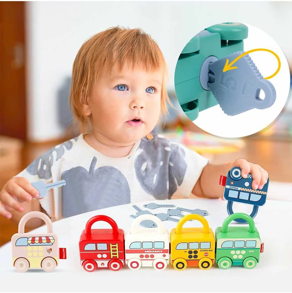 Malplay Mašinėlių - spynų galvosūkis kūdikiams Priderink raktą