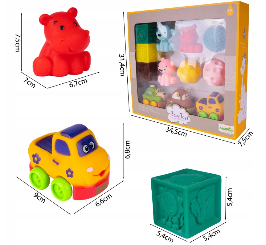 Malplay Sensorinės kaladėlės Pyramid Montessori Soft Creative, 12 vnt.