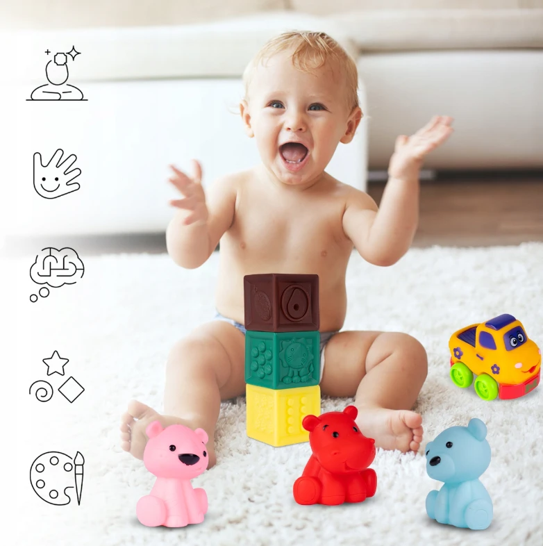 Malplay Sensorinės kaladėlės Pyramid Montessori Soft Creative, 12 vnt.