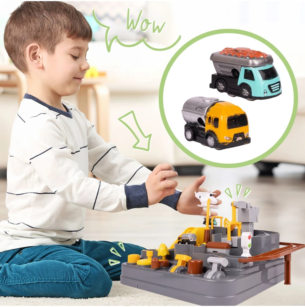Malplay Žaislinė automobilių trasa čiuožykla Inžinerinis nuotykis su 2 automobiliais