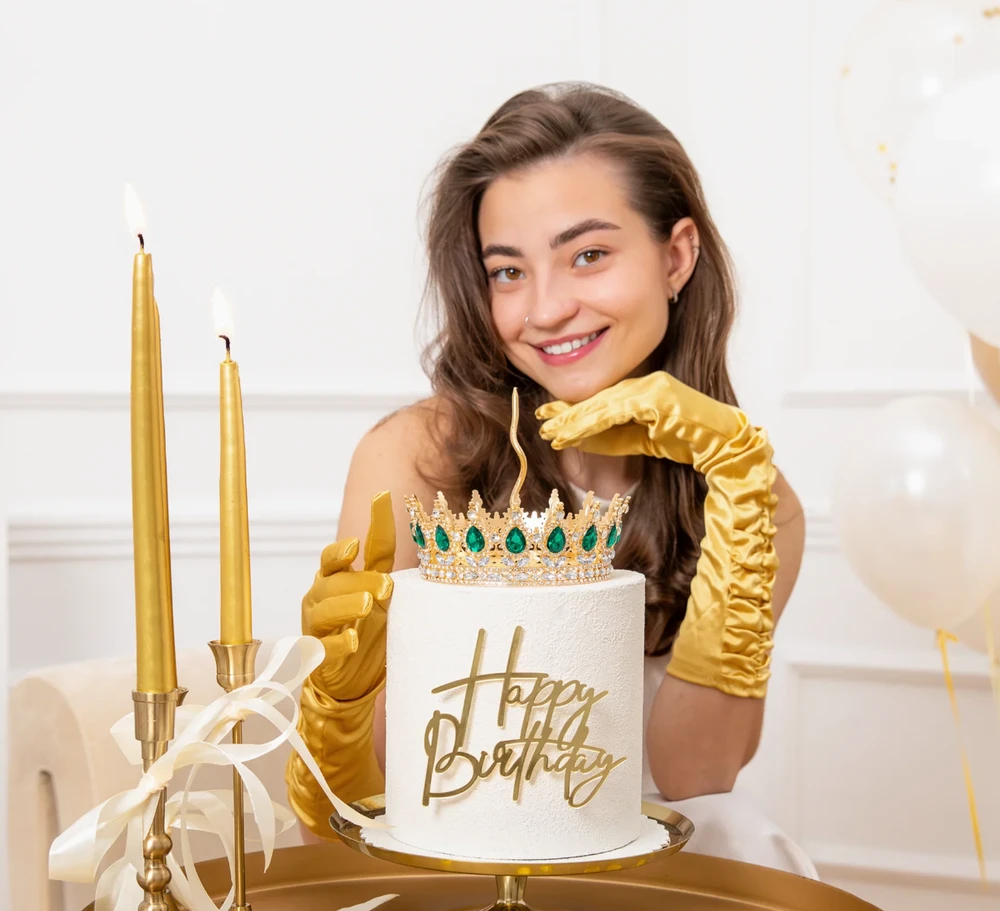 Partypal Torto dekoracija karūna žali kristalai 15 cm skersmuo