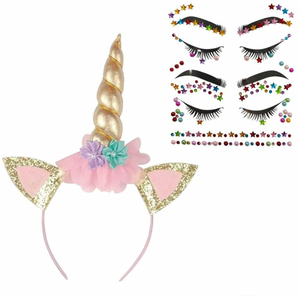 Partypal Unicorn (vienaragio) lankelis su veido dekoravimo akmenukais