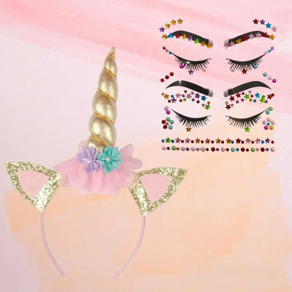 Partypal Unicorn (vienaragio) lankelis su veido dekoravimo akmenukais