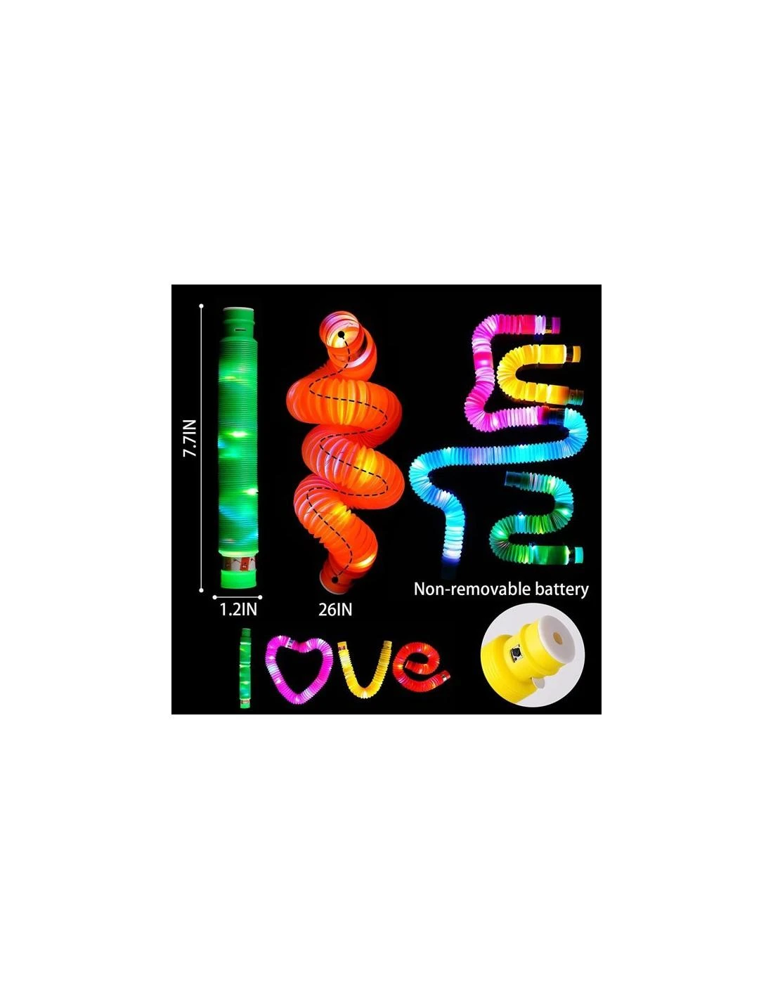 Šlanga/vamzdis fidget pop led šviečianti 6 vnt,
