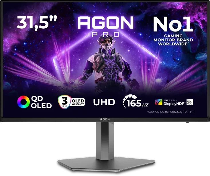 Monitorius AOC AGON PRO AG326UD, 31.5", QD OLED, 4K UHD, 165 Hz, HDR 400 TrueBlack, 0,03 ms