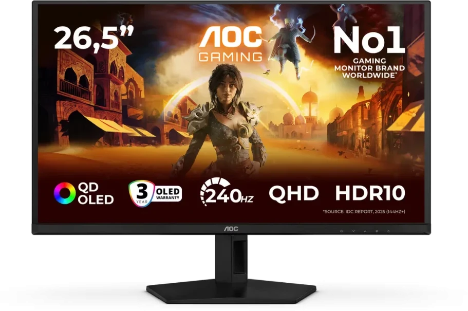 Monitorius AOC | Q27G4ZDR | 27 " | QD-OLED | QHD | 16:9 | 240 Hz | 0.03 ms | 2560 x 1440 pikselių | 400 cd/m² | HDMI jungtys quantity 2 | Juodas