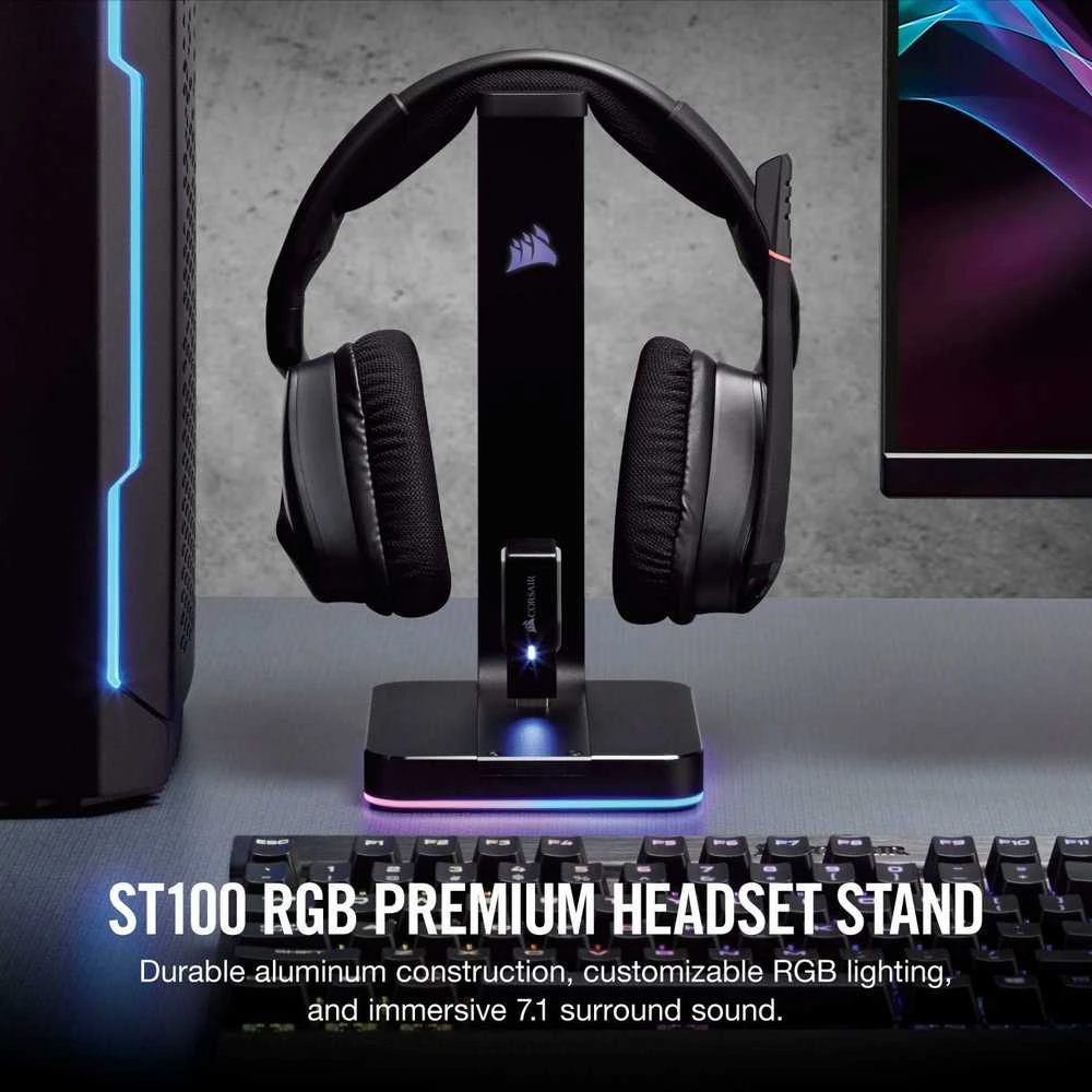 Ausinių stovas Corsair ST100 RGB Premium su 7.1 Erviniu Garsu