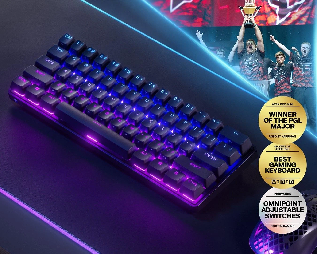 Belaidė klaviatūra SteelSeries Apex Pro Mini, RGB LED, US kalba, Juodos spalvos