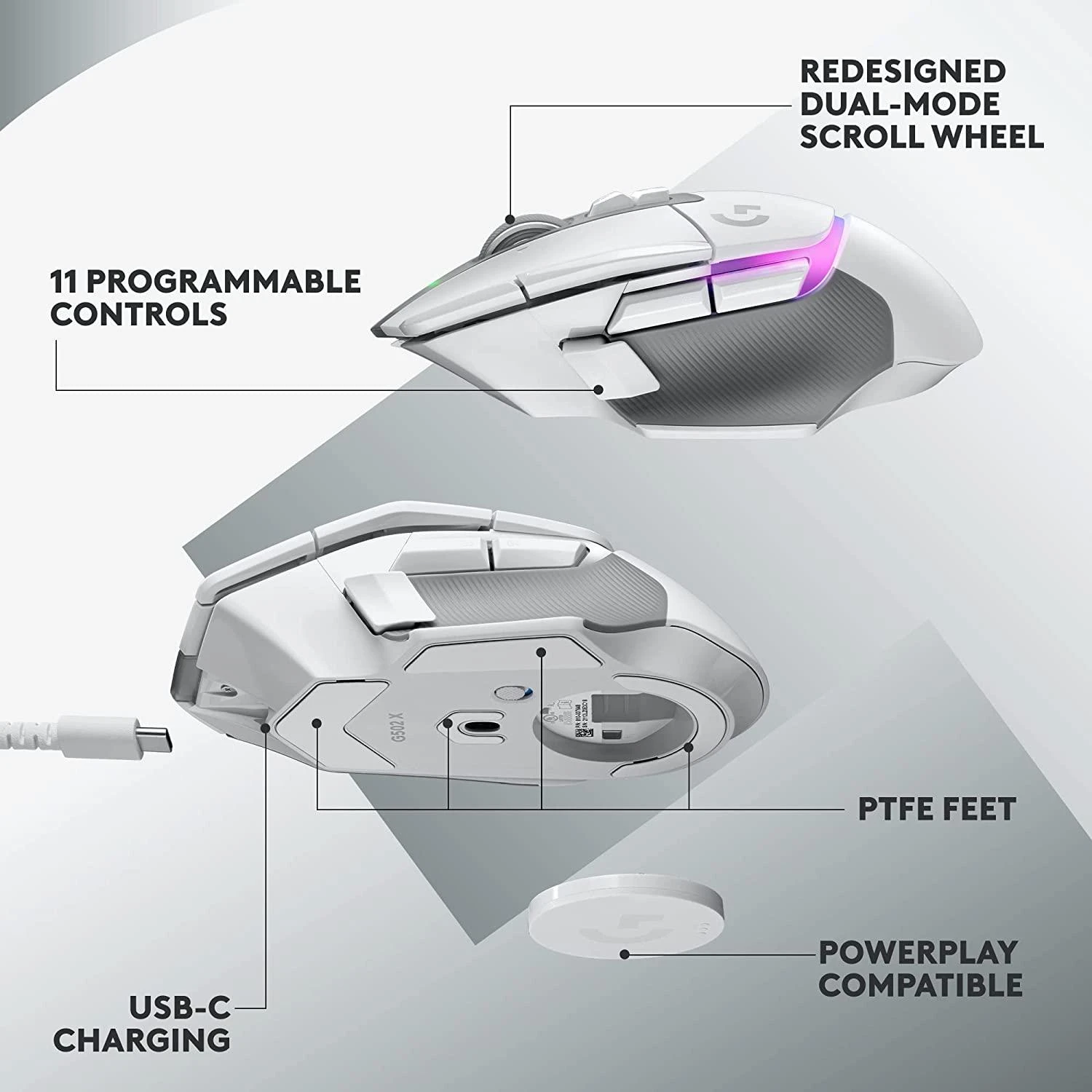 Pelė Logitech G502 X PLUS, balta