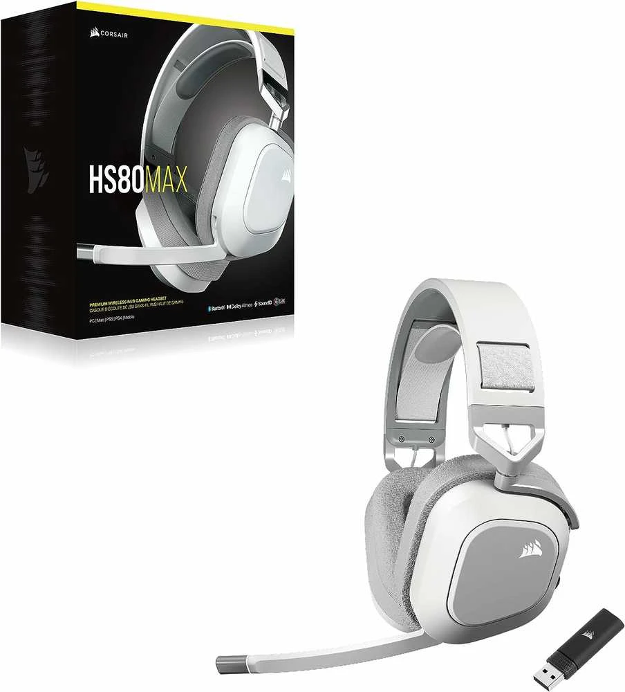 Corsair HS80 MAX baltos ausinės su priedais