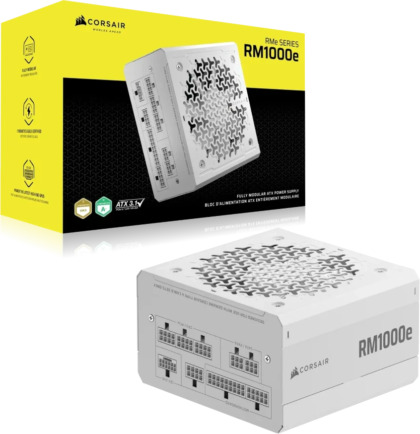 „Corsair RMe“ serijos RM1000e maitinimo blokas 1000 W 24 kontaktų ATX ATX Baltas