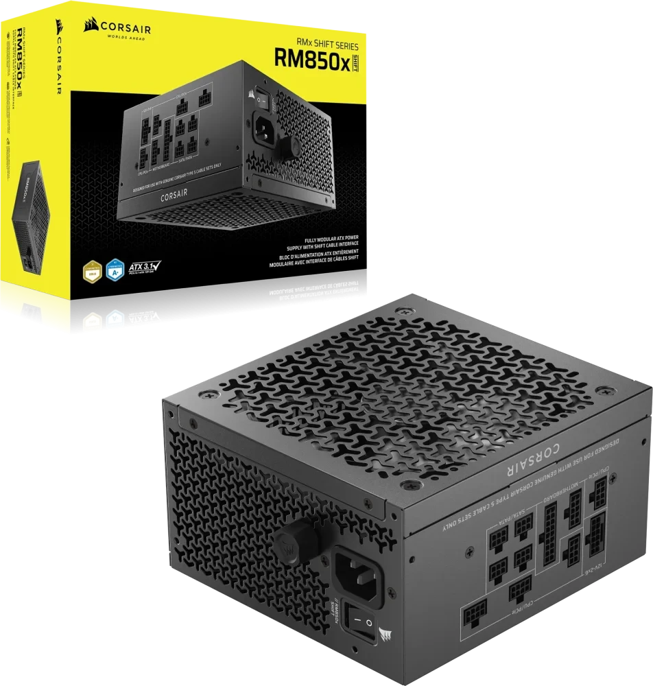 CORSAIR 2025 RMx Shift serijos RM850x Shift 850 vatų ATX 3.1 PCIe 5.1 Cybenetics GOLD sertifikuotas modulinis maitinimo šaltinis