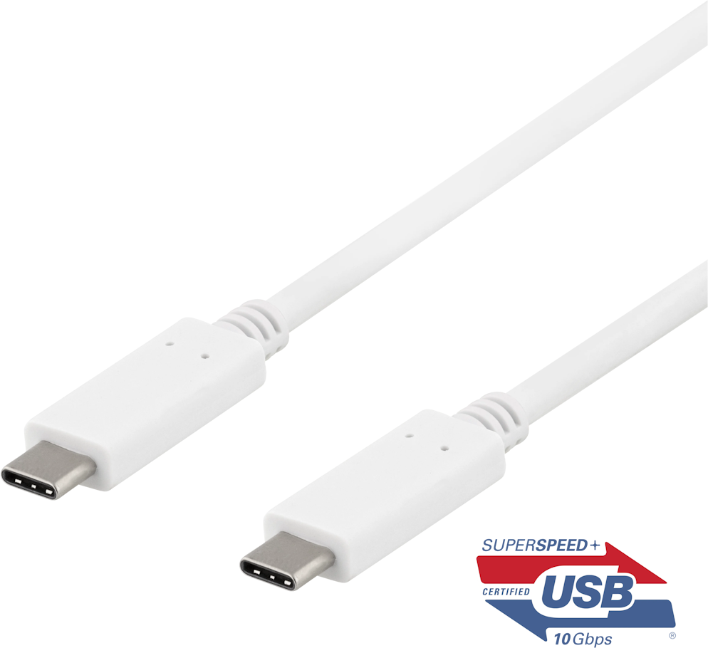 Deltaco USBC-1407M 1m 10Gbps 5A 100W Baltas (Baltas) USB-C Laidas