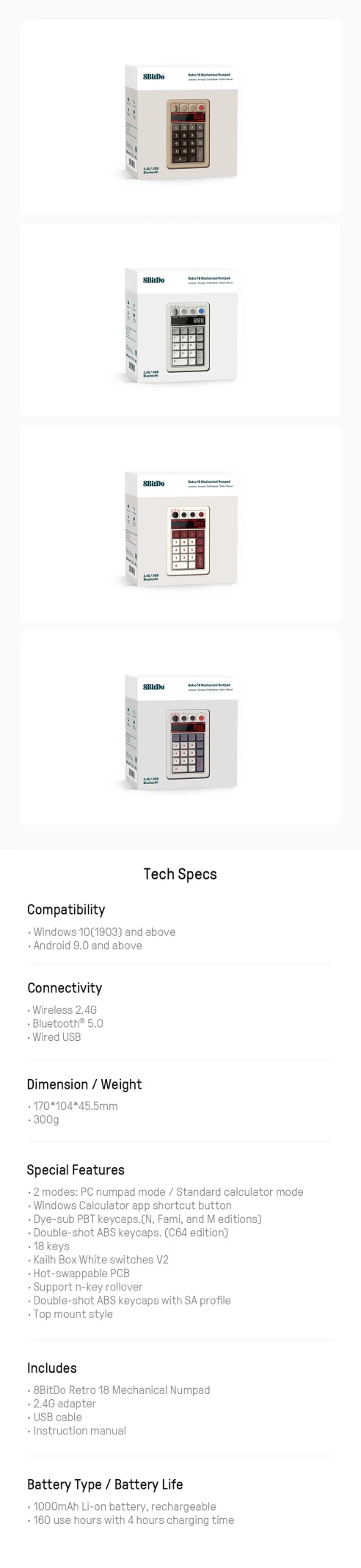 8BitDo Retro 18 Wireless Belaidė Žaidimų Klaviatūra | M Edition, Kailh Box Baltas V2 aprašymas - Prekės nuotrauka