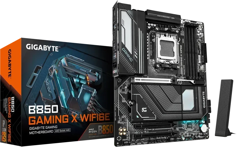 Pagrindinė plokštė Gigabyte B850 GAMING X WIFI6E | Procesorių šeima AMD | Procesoriaus lizdas AM5 | DDR5 | Palaikomos standžiojo disko sąsajos SATA, M.2 | SATA jungčių skaičius 4