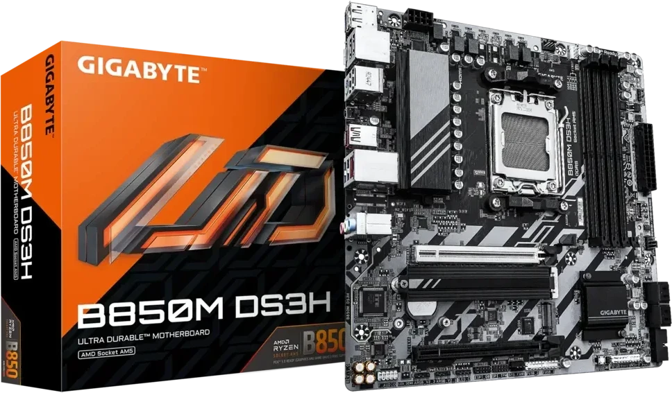Pagrindinė plokštė GIGABYTE B850M DS3H Motherboard - AMD Ryzen 9000 Series CPUs, 16+2+2 Phases Digital VRM, iki 8200MHz DDR5 (OC), 1xPCIe 5.0 + 1xPCIe 4.0 M.2, 2.5 LAN, USB 3.2 Gen 2