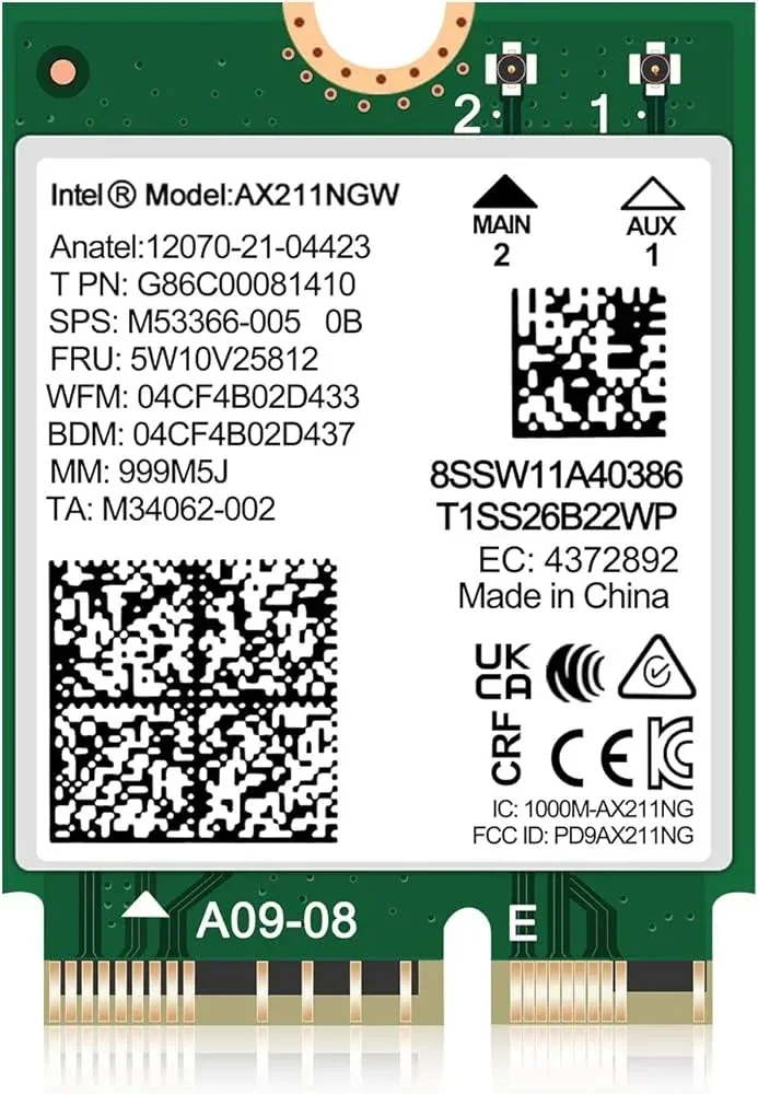 INTEL NIC WI-FI 6E AX211 2230 2x2 AX R2 6GHz + BT No vPro