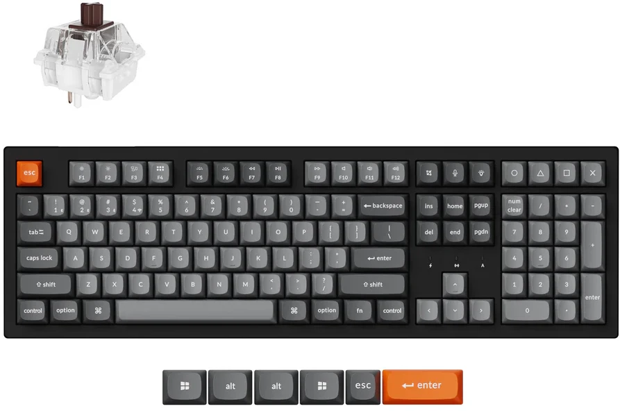 Keychron K10 Max Wireless (K10M-H3) - US išdėstymas - Hot-Swappable Super Brown Switches - Juodas (Juoda) Mechaninė Belaidė Žaidimų Klaviatūra