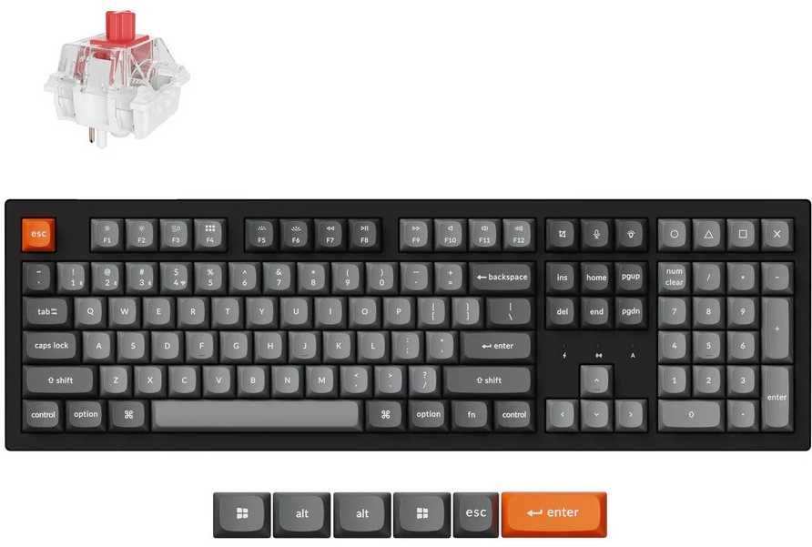 Keychron K10 Max Wireless (K10M-H1) - US išdėstymas - Hot-Swappable Super Raudona Switches - Juodas (Juoda) Mechaninė Belaidė Žaidimų Klaviatūra