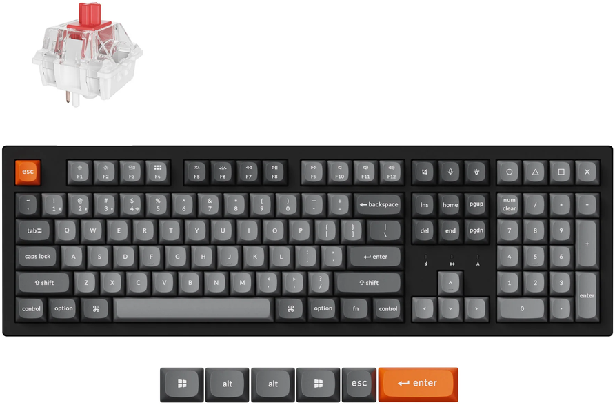Keychron K10 Max Wireless (K10M-H1) - US išdėstymas - Hot-Swappable Super Raudona Switches - Juodas (Juoda) Mechaninė Belaidė Žaidimų Klaviatūra