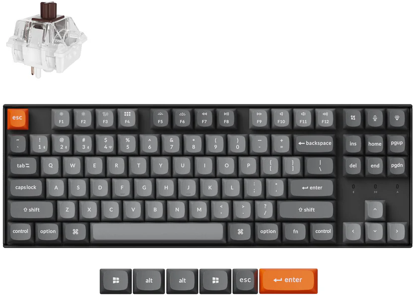 Keychron K8 Max Wireless (K8M-H3) - US išdėstymas - Hot-Swappable Super Brown - Juodas (Juoda) Mechaninė Belaidė Žaidimų Klaviatūra