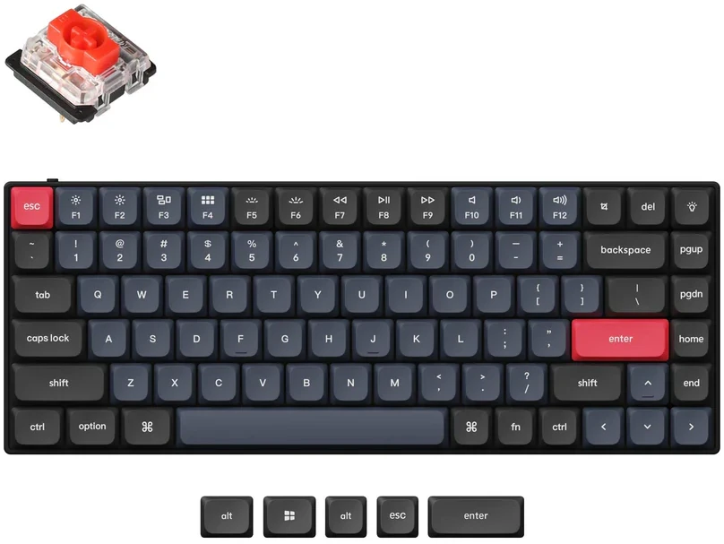 Keychron S1 Wireless (S1-H1) - US išdėstymas - Hot-Swappable Low Profile Gateron Raudona - Juodas (Juoda) Mechaninė Belaidė Žaidimų Klaviatūra