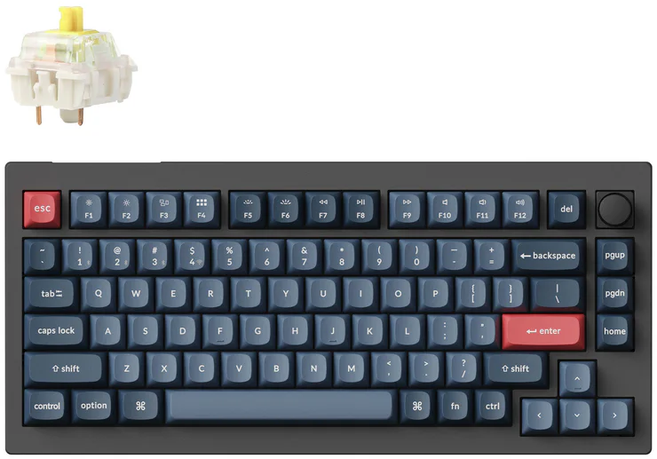 Keychron V1 Max Wireless (V1M-D4) - US išdėstymas - Hot-Swappable Gateron Jupiter Banana - Carbon Juodas (Juoda) Mechaninė Belaidė Žaidimų Klaviatūra