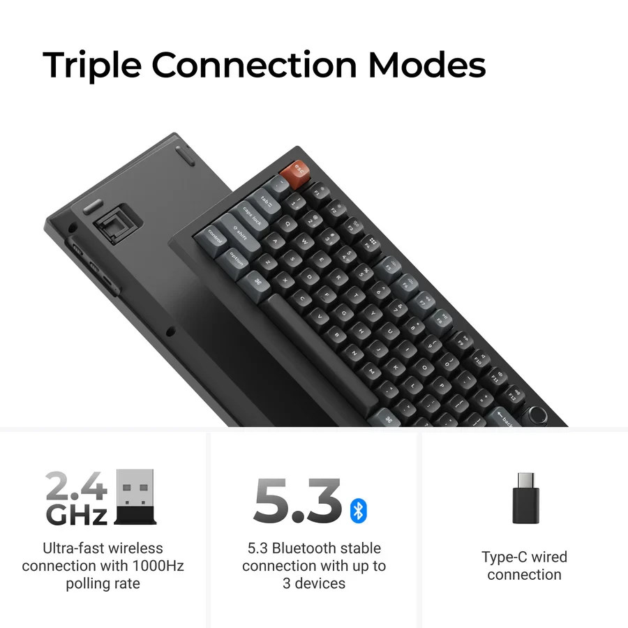 Belaidė mechaninė klaviatūra Keychron V6 Ultra 8K, Raudoni (Red) jungikliai, US INTL ANSI išdėst., Juoda