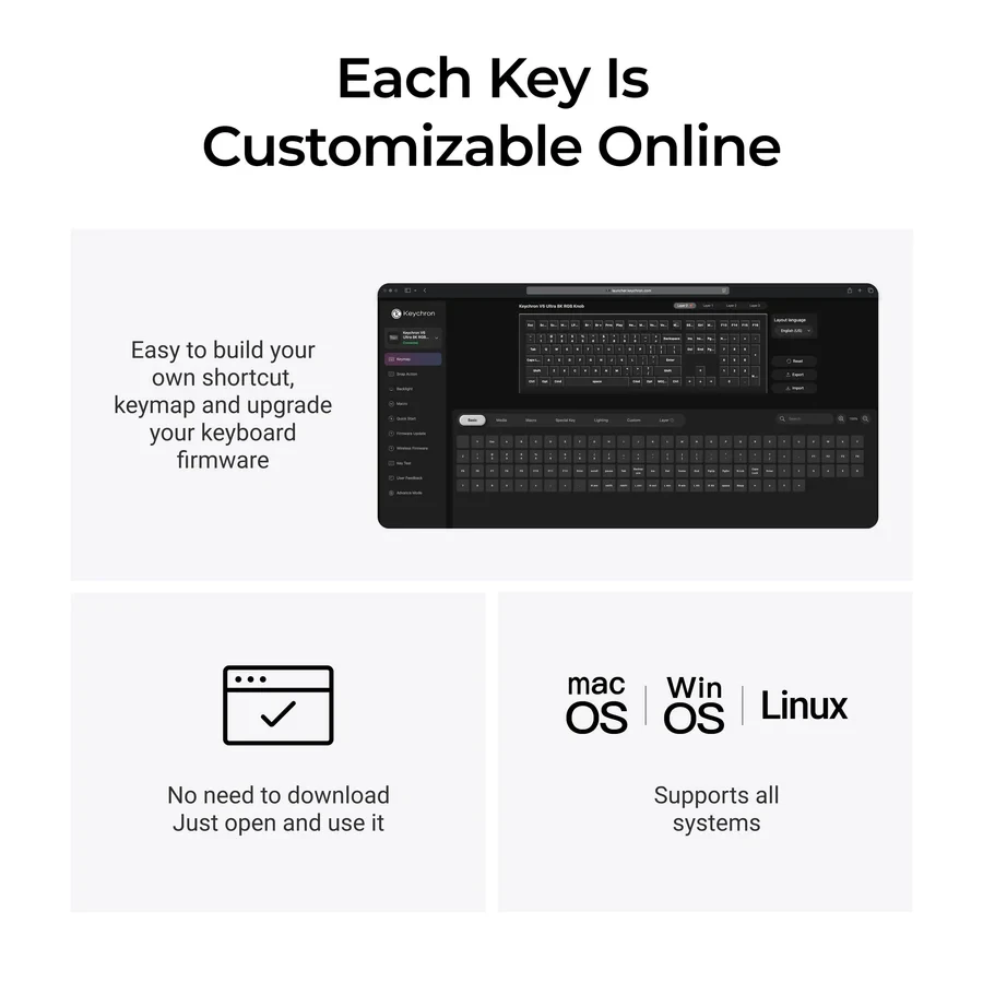 Belaidė mechaninė klaviatūra Keychron V6 Ultra 8K, Raudoni (Red) jungikliai, US INTL ANSI išdėst., Juoda