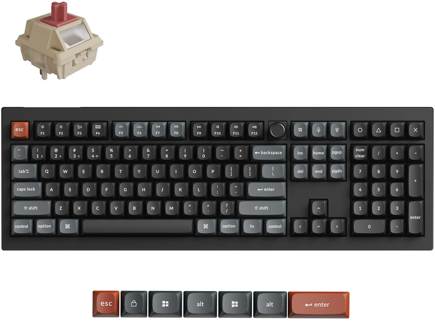 Keychron V6 Ultra Wireless (V6U-D1) - US išdėstymas - Hot-Swappable Silk POM Raudona - Juodas (Juoda) Mechaninė Belaidė Žaidimų Klaviatūra