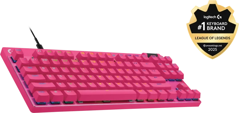 Klaviatūra žaidimams Logitech G Pro X TKL Rapid Magenta su laidu magnetyczno-analogowe su pašvietimu rožinė