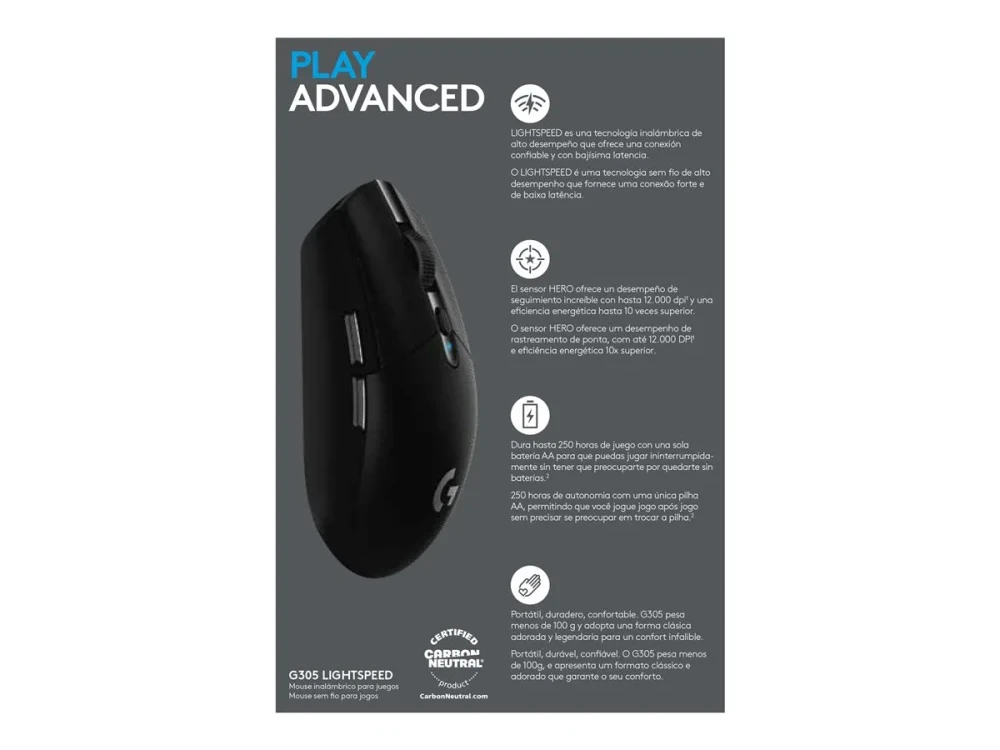 Pelė žaidimams Logitech G305, juodos spalvos