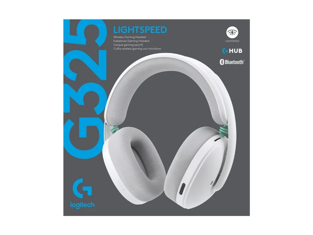 Logitech G325 žaidimų ausinės pakuotėje