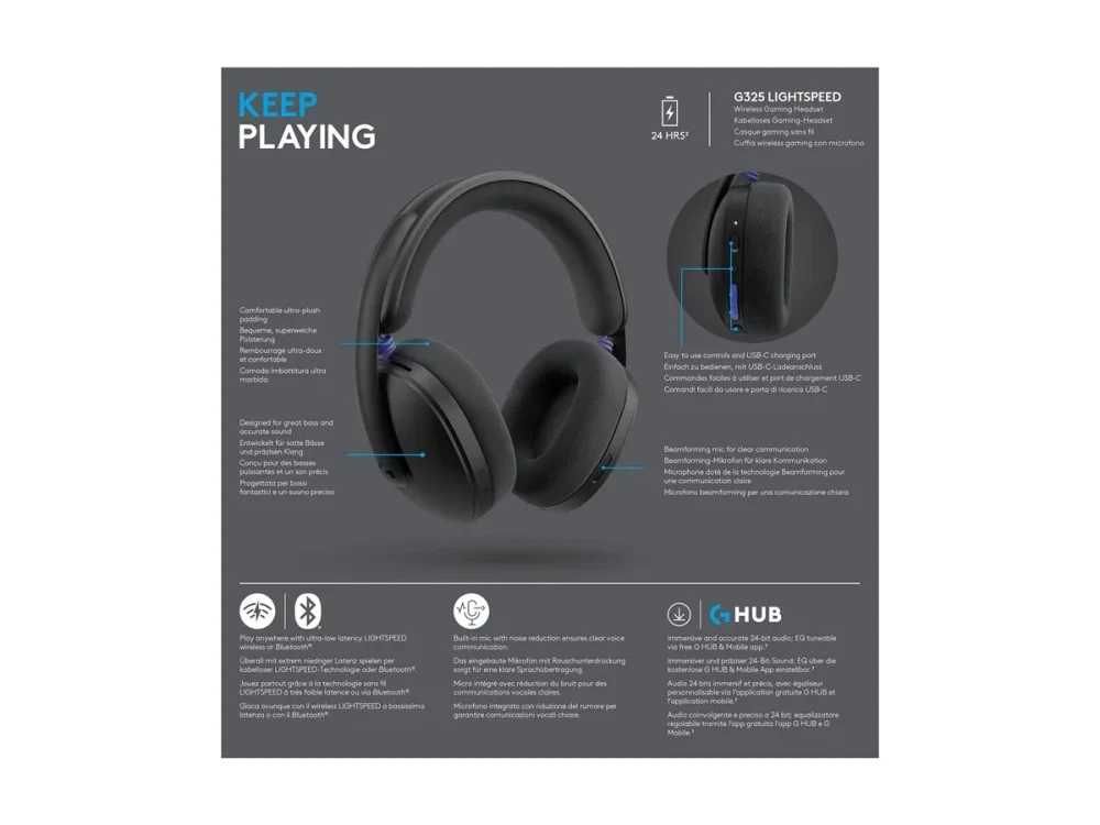 LOGITECH G325 LIGHTSPEED Belaidės Ausinės Žaidimams - Juodas, CDM/MIXED MODEL, NO LANG, EMEA28i-935, RETAIL, 2.4GHZ, EMEA