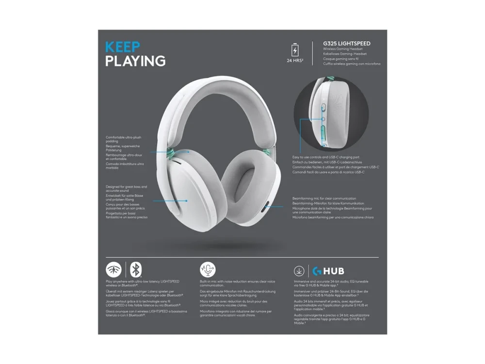 LOGITECH G325 LIGHTSPEED Belaidės Ausinės Žaidimams - Baltas, NO LANG,EMEA28i-935,RETAIL,2.4GHZ,EMEA