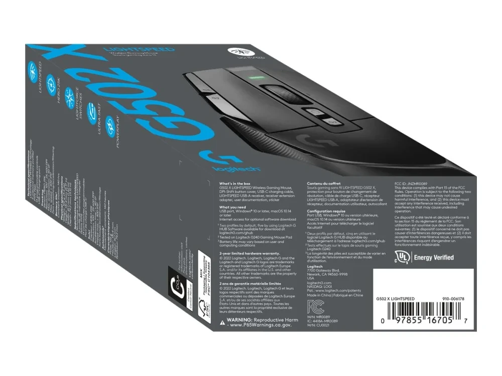 Belaidė žaidimų pėlė Logitech G502 X Lightspeed, Juodos spalvos