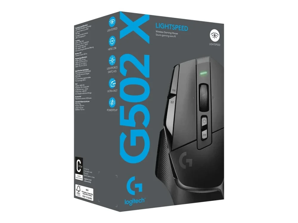 Belaidė žaidimų pėlė Logitech G502 X Lightspeed, Juodos spalvos