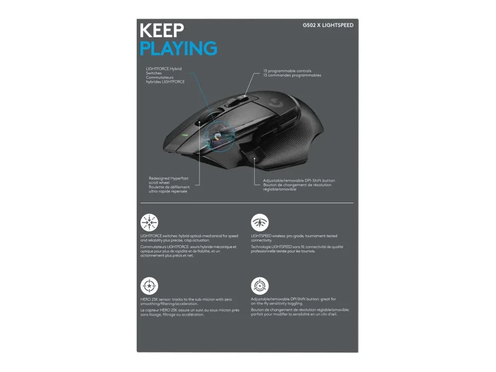 Belaidė žaidimų pėlė Logitech G502 X Lightspeed, Juodos spalvos