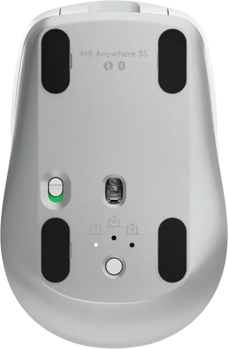 Belaidė pelė Logitech MX Anywhere 3S - RF belaidė + Bluetooth, lazerinis, 8000 DPI, Pale Pilkas (Baltas)