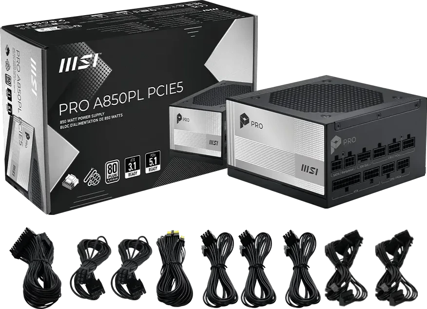MSI PRO A850PL PCIE5 850W 120mm 80 Plus Platinum aPFC maitinimo šaltinis