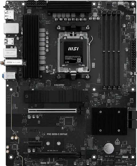 Pagrindinė plokštė PRO B850-S WIFI6E | MSI procesorių šeima AMD | Procesoriaus lizdas AM5 | DDR5 | Palaikomos standžiojo disko sąsajos SATA, M.2