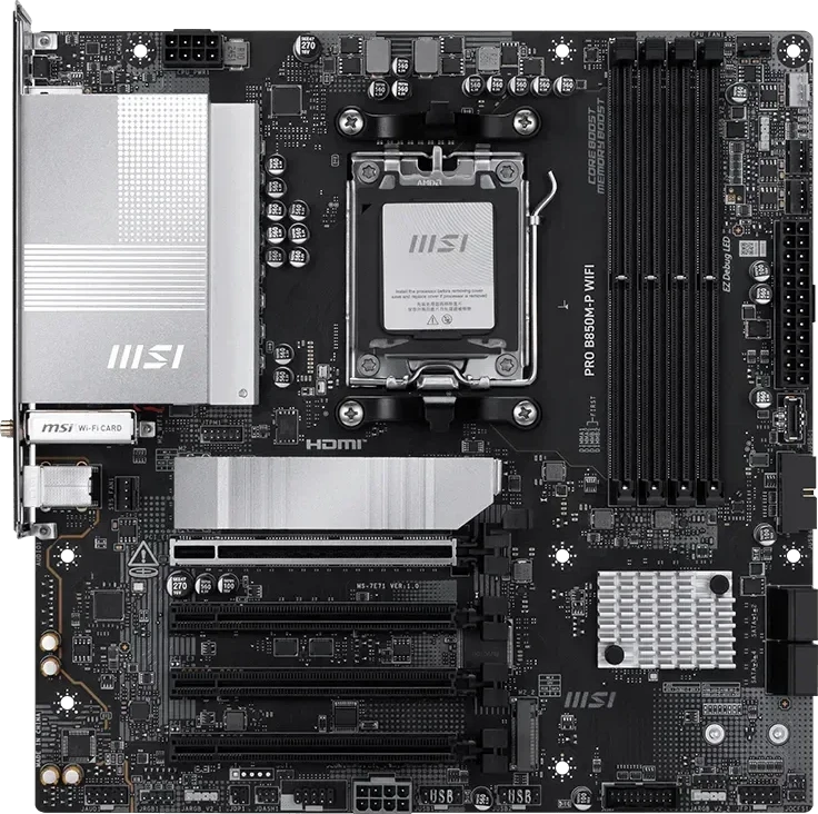 MSI PRO B850M-P WIFI Pagrindinė Plokštė | mATX, AM5, DDR5