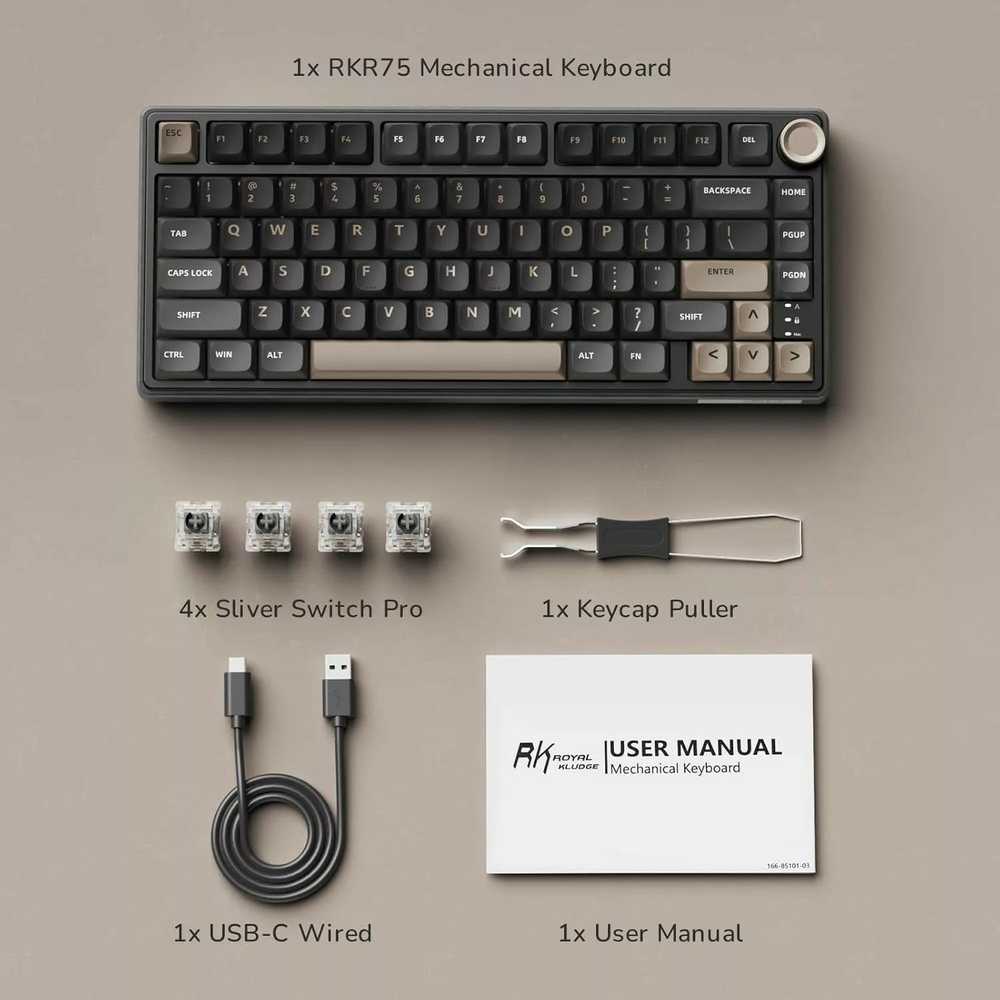 Royal Kludge RK R75 RGB Phantom laidinė klaviatūra | 75%, Hot-swap, Sidabrinis switches, US