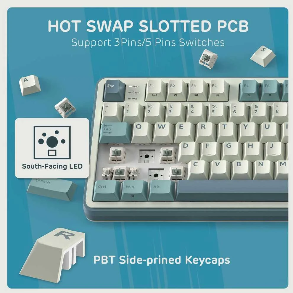 Royal Kludge RK-S98 Light Cloud belaidė klaviatūra | 96%, Hot-swap, Chartreuse switches, US