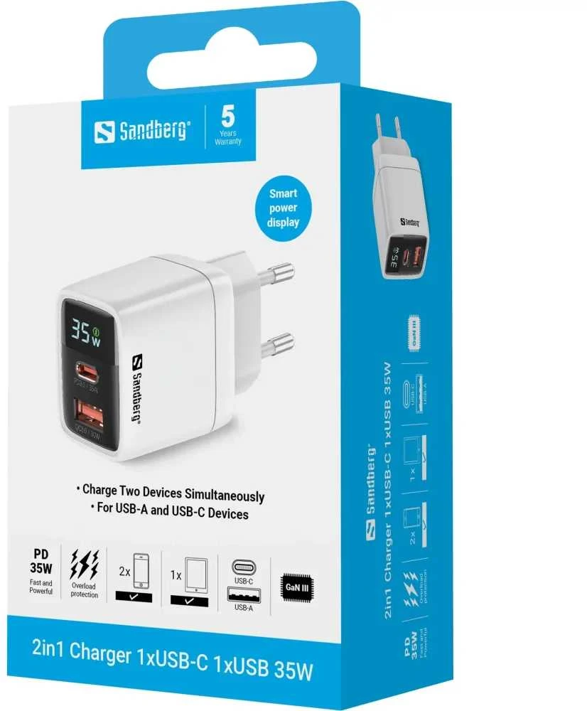 Sandberg 2in1 Charger 1xUSB-C 1xUSB 35W